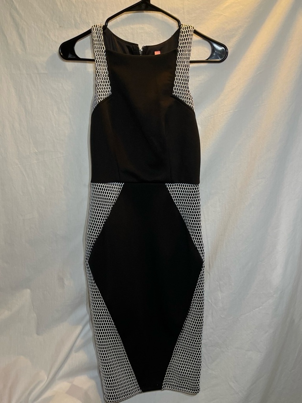 Black and White Sheath Dress with Geometric Panels